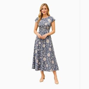 Bohme Floral Midi Dress in Black and Cream